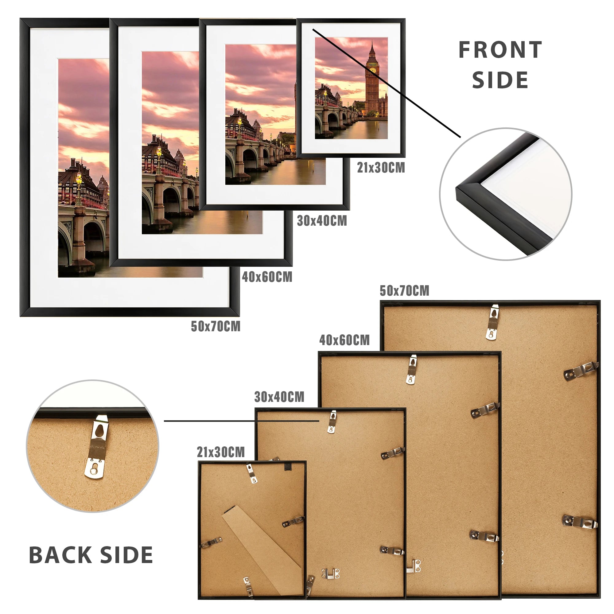 3pcs 30x40 50x70cm Picture Frames Aluminum Modern Photo Frame Black matte
