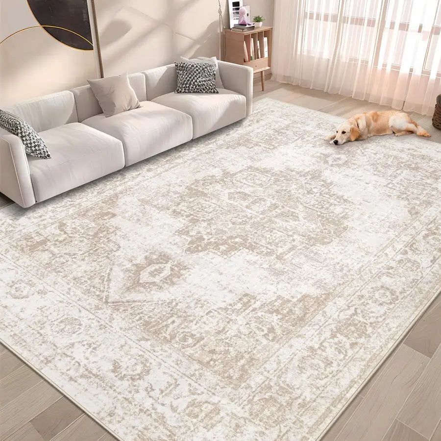 Rug 6x9 Vintage Rug Washable Indoor Medallion Rugs Low Pile Distressed