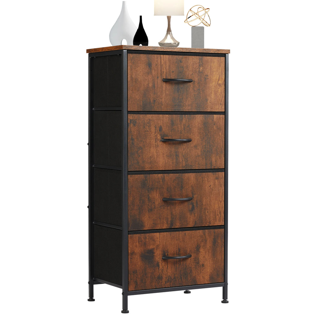 JHK Dresser For Bedroom With 4 Fabric Drawers Nightstand Wardrobe Steel Frame Closet