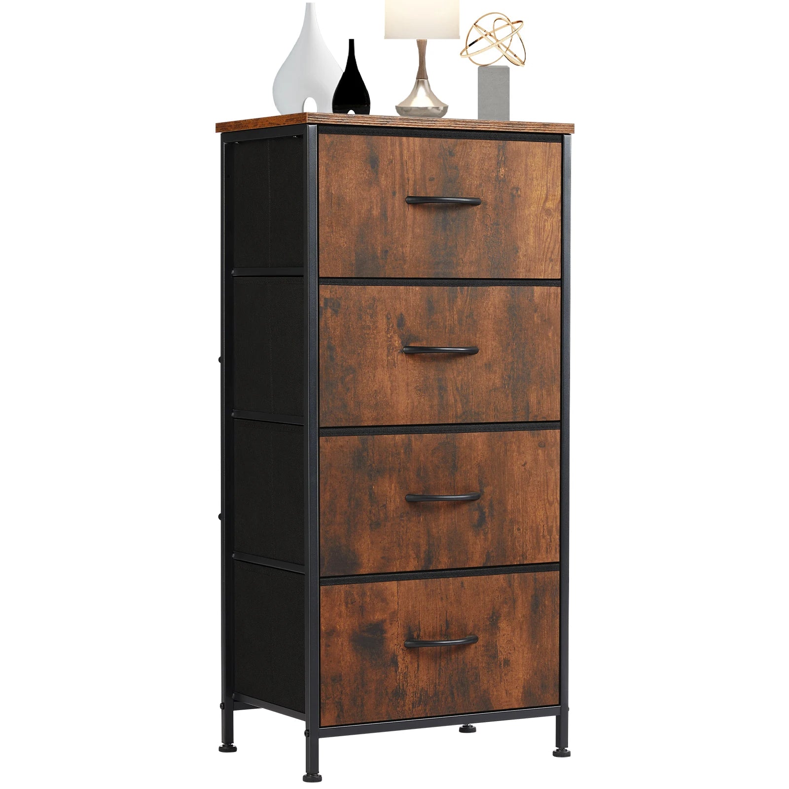 JHK Dresser For Bedroom With 4 Fabric Drawers Nightstand Wardrobe Steel Frame Closet