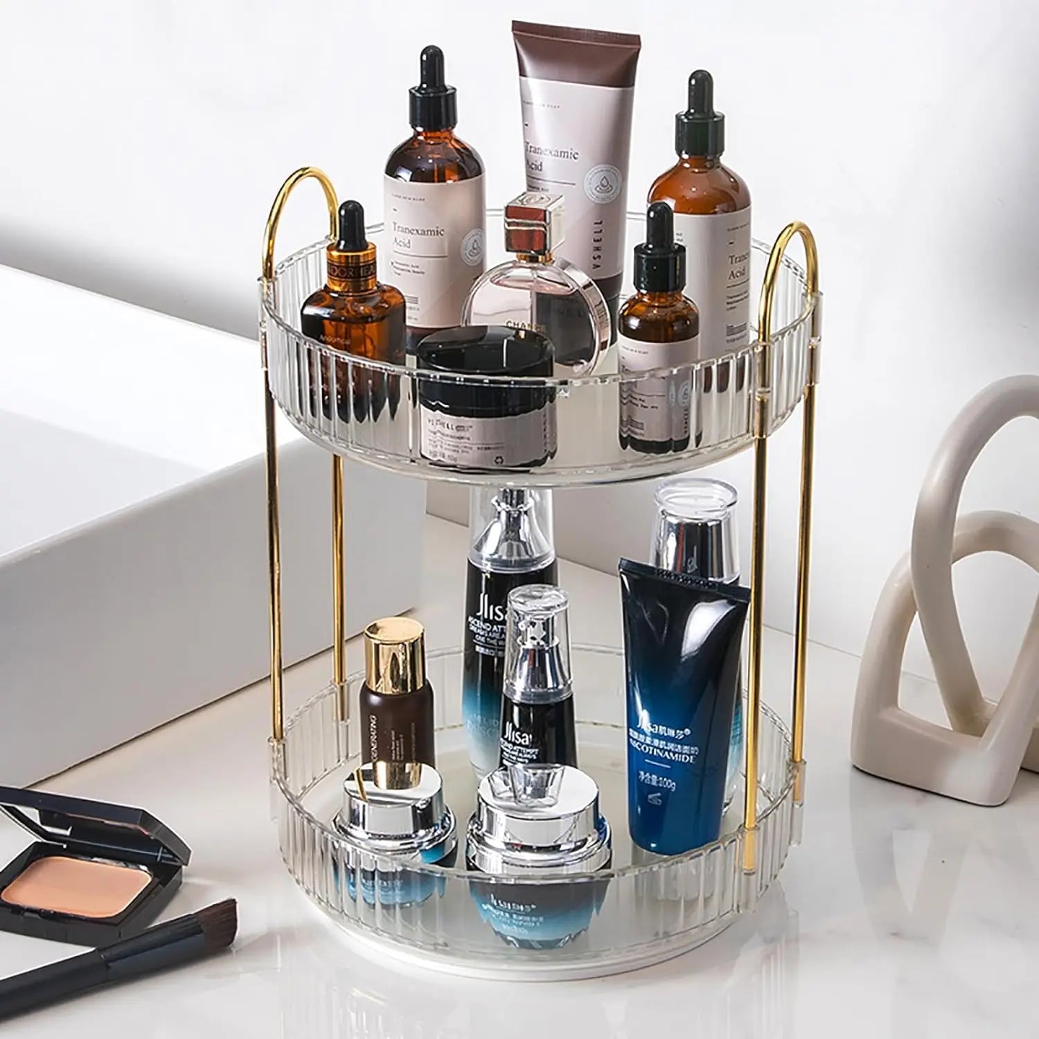 Rotating Makeup Organizer for Vanity, High-Capacity Skincare Storage Perfume