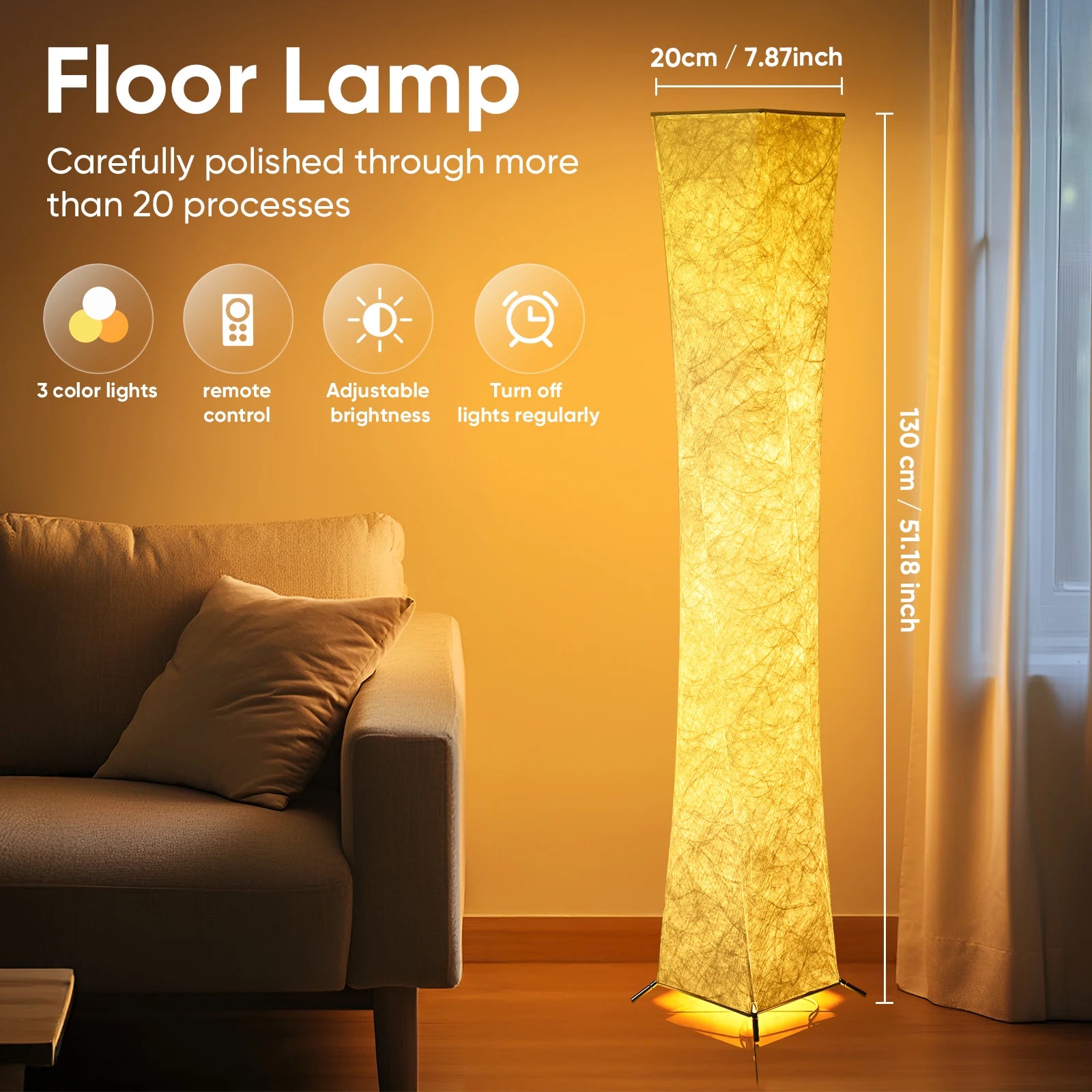 Soft Light Floor Lamp, 52" SimpleSlim Warm Light 3000K LED Tyvek Fabric Shade Standing Lamp