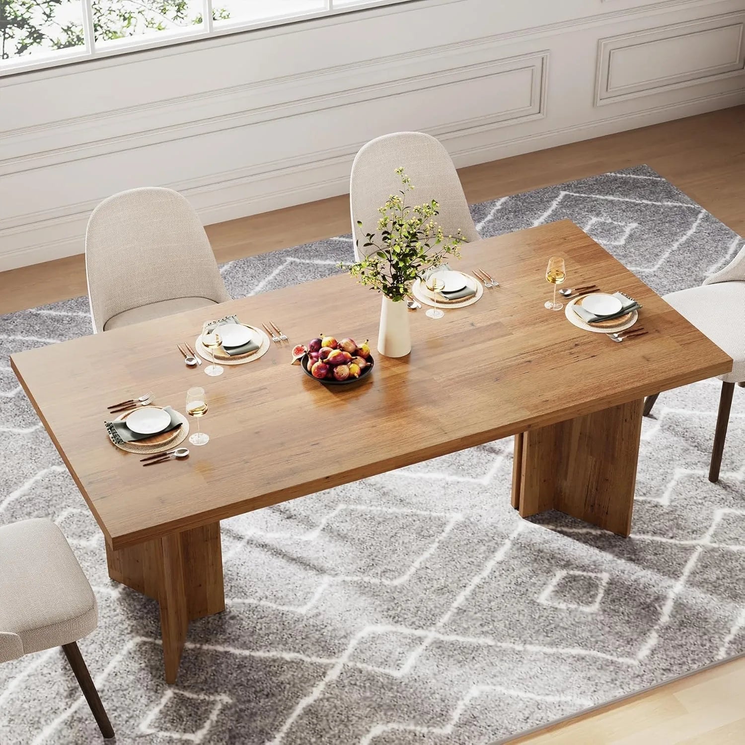 63-inch Dining Table for 4-6, Farmhouse Kitchen Table with Large Tabletop, Rectangular