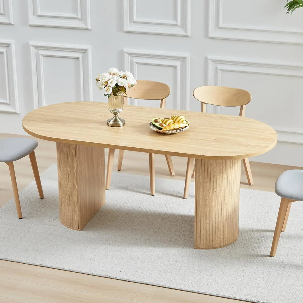 Extendable Dining Table 41-78in Seats 4-8 Round Expandable Kitchen Fluted Base Customized