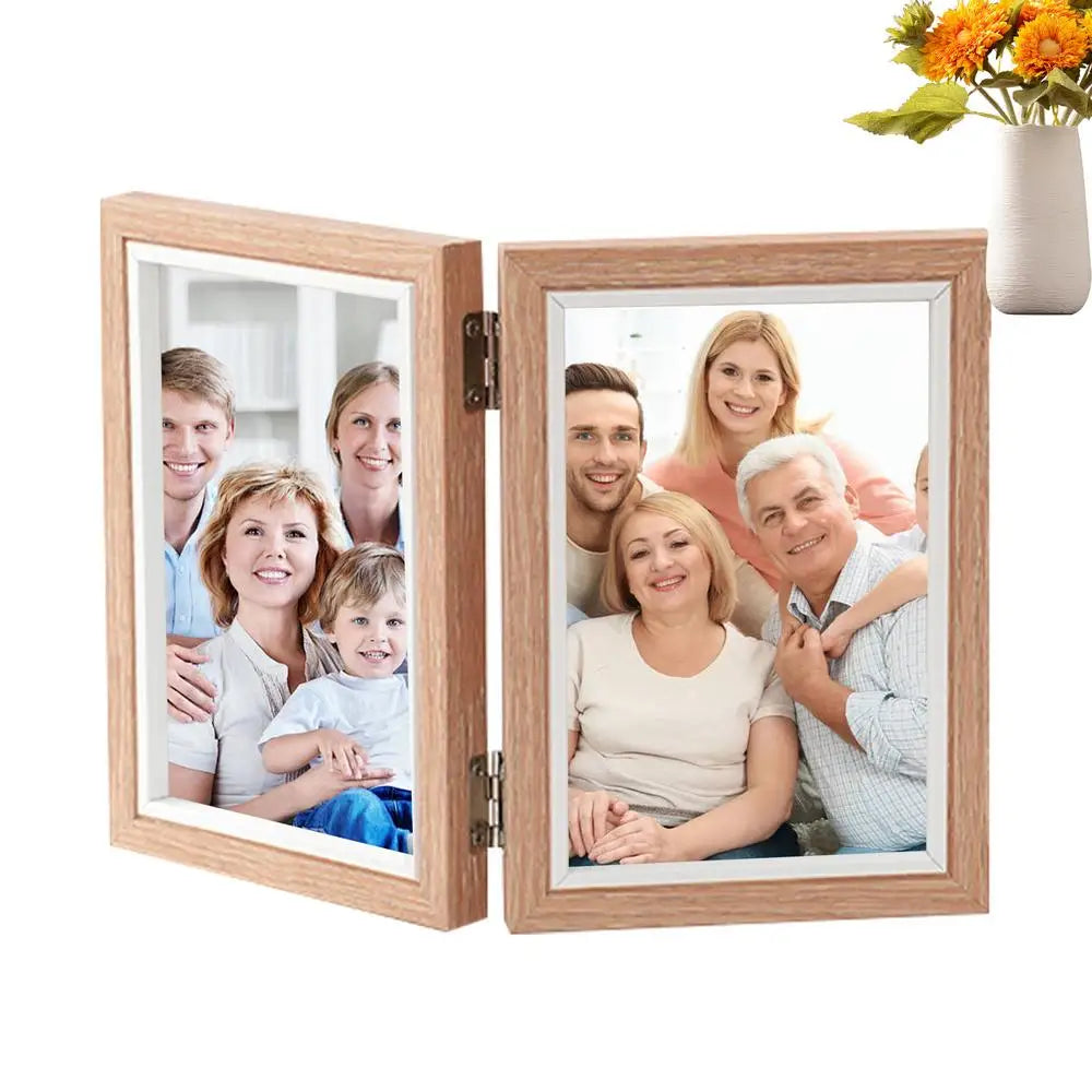 Three Photo Frame Rustic Folding Triple Photo Frame Family Picture Collage Hinged Folding 4x6 Three Opening Photo