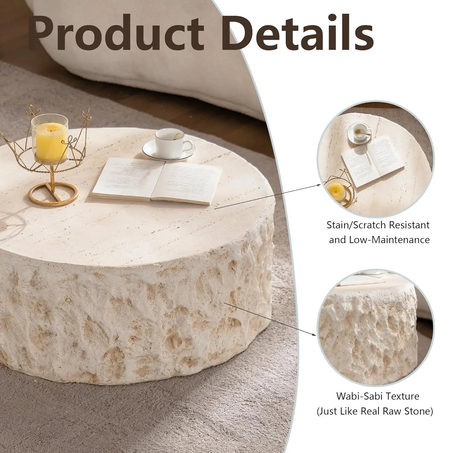 31.5" White Round Coffee Table