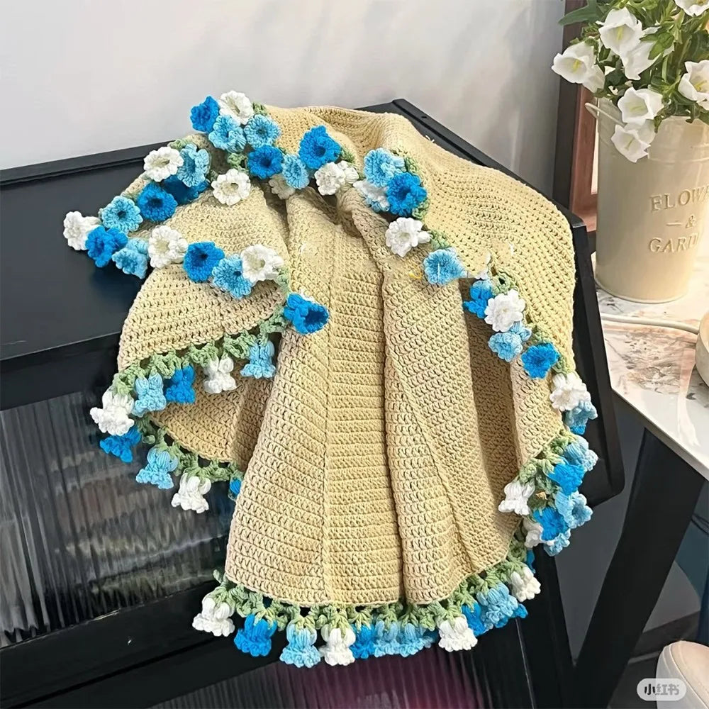 Crochet Rose Bouquet Blanket Fashion Finished Flower Bouquet Blanket Sunflower Carnation DIY Craft Knitted Blanket