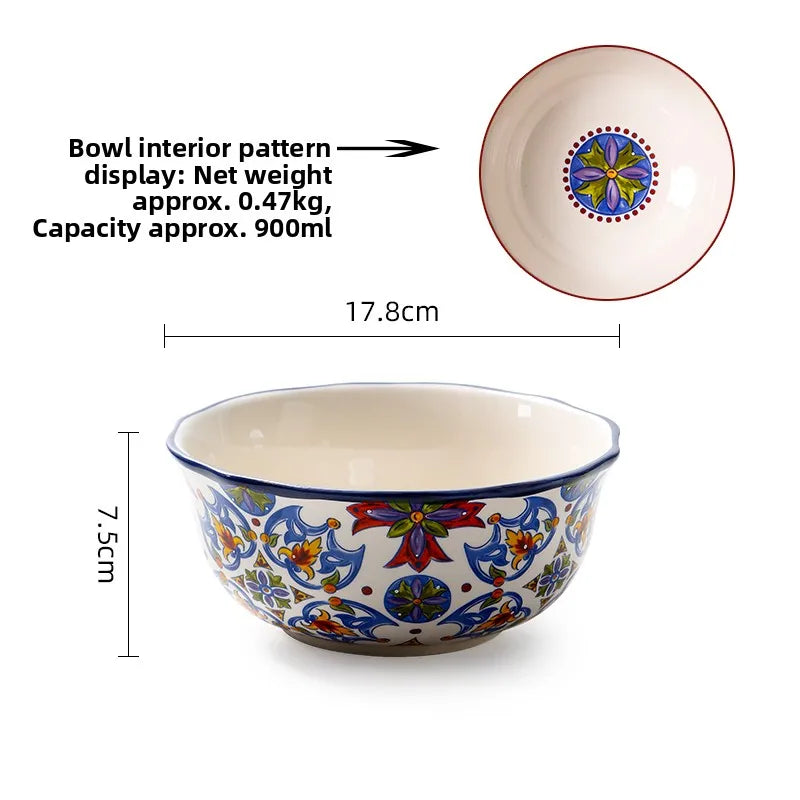 Thickened Ceramic Bowl Cereal Fruit Bowl Porcelain Soup Bowl Asymmetrical