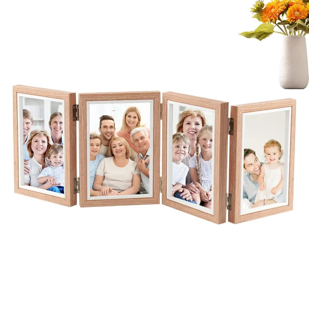 Three Photo Frame Rustic Folding Triple Photo Frame Family Picture Collage Hinged Folding 4x6 Three Opening Photo