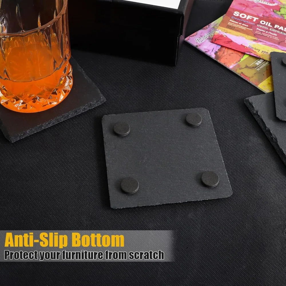 60-piece pack of slate coasters, 4-inch black slate coasters, bulk coasters, laser-engraved blank, scratch-resistant, square.