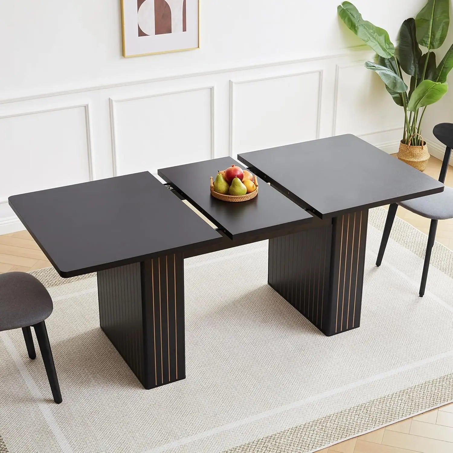 Extendable Dining Table 41-78in Seats 4-8 Round Expandable Kitchen Fluted Base Customized