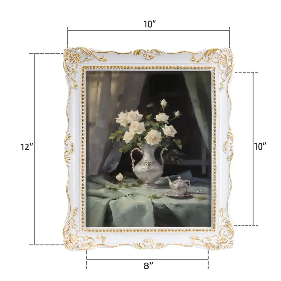 , White Antique Gothic Frames with Glass Front, Elegant Photo Frame for Wall or Tabletop Display