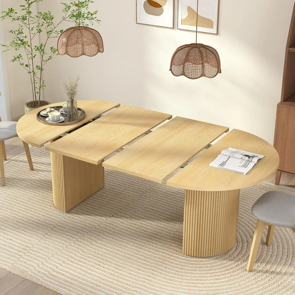 Extendable Dining Table 41-78in Seats 4-8 Round Expandable Kitchen Fluted Base Customized