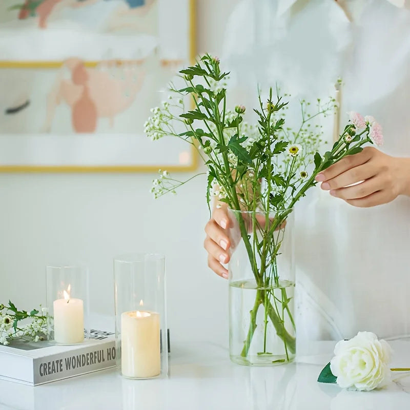 12/30 Set of Cylindrical Glass Vases,Hurricane Candle Holders for Pillar Candles