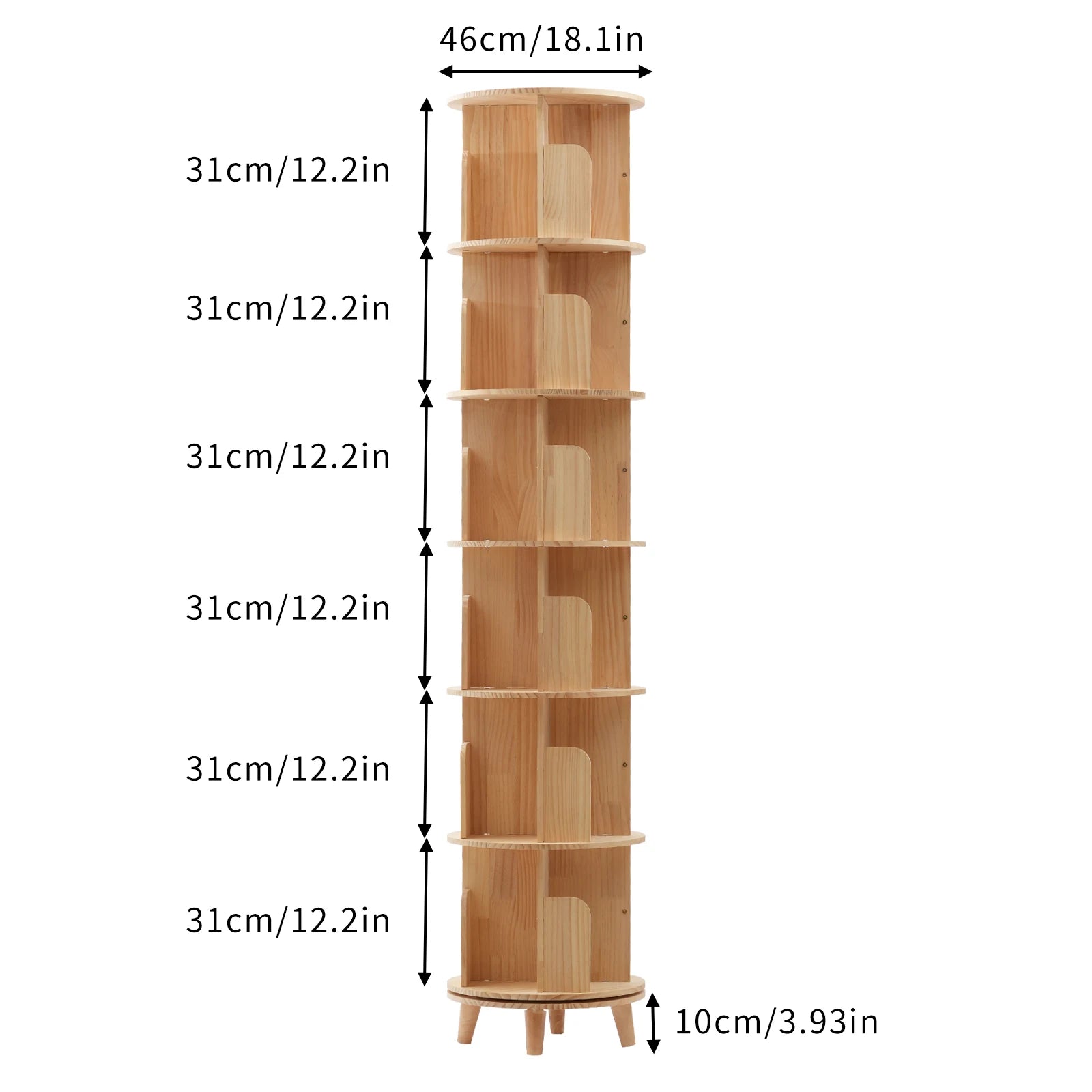 1/2/3/4/5/6 Tier Wooden Bookcase Rotatable Floor Stand Multifunctional Showcase Organizer