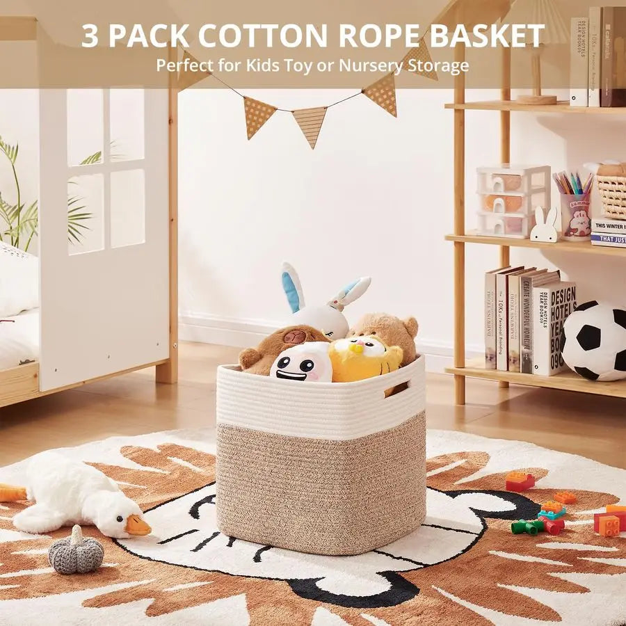 13 Kallax Inch Cube Storage Bins, 3Pack Cotton Rope Woven Baskets for Organizing, Kallax Insert Storage Baskets