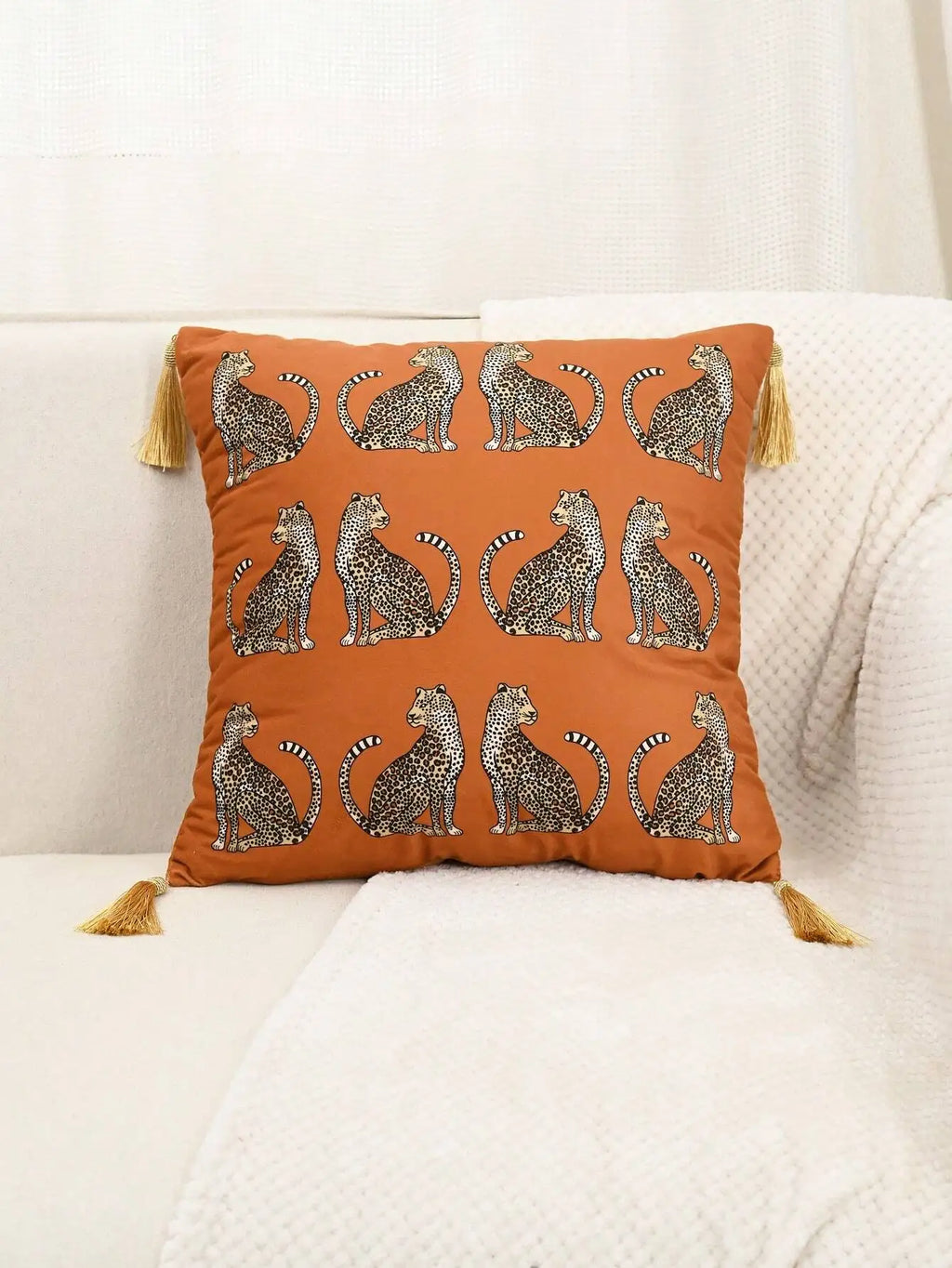 1pc Dutch Plush Leopard Fringe Lace Pillow Cover Decor