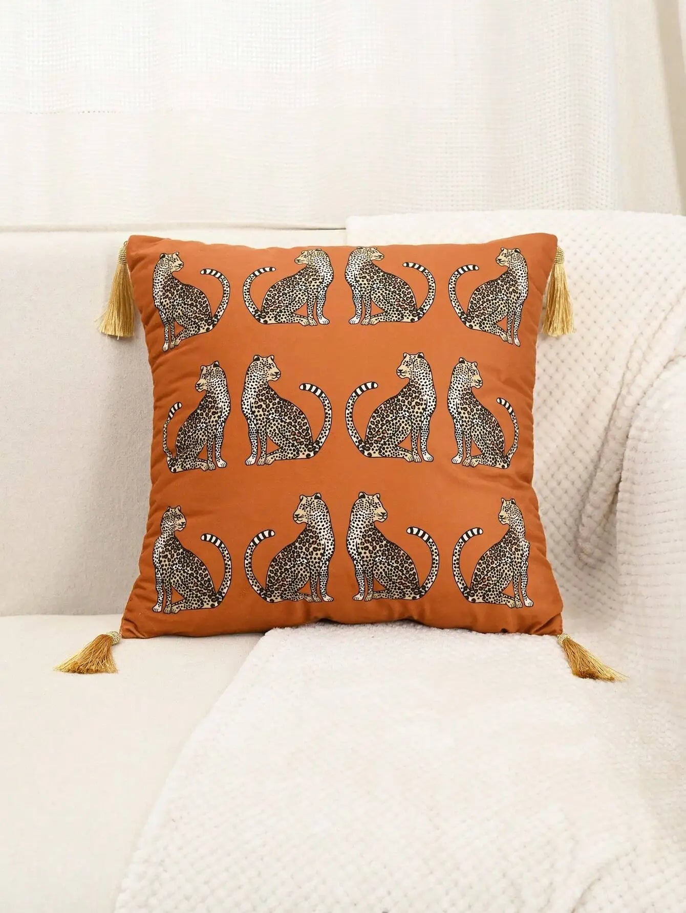 1pc Dutch Plush Leopard Fringe Lace Pillow Cover Decor