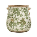 Natural 10in Ceramic Decorative Vase, Tuscan Style Green Scroll Design