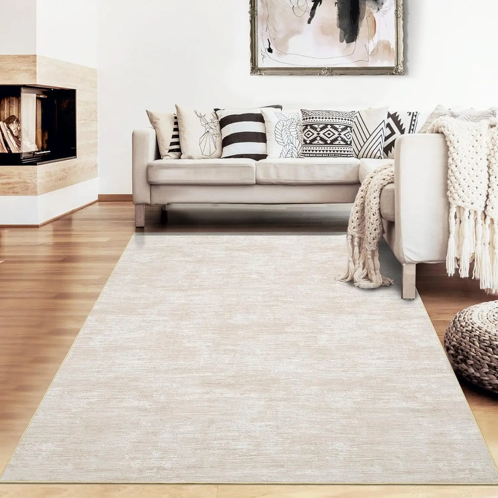 8x10 Washable Non-Slip Abstract Area Rug- Beige