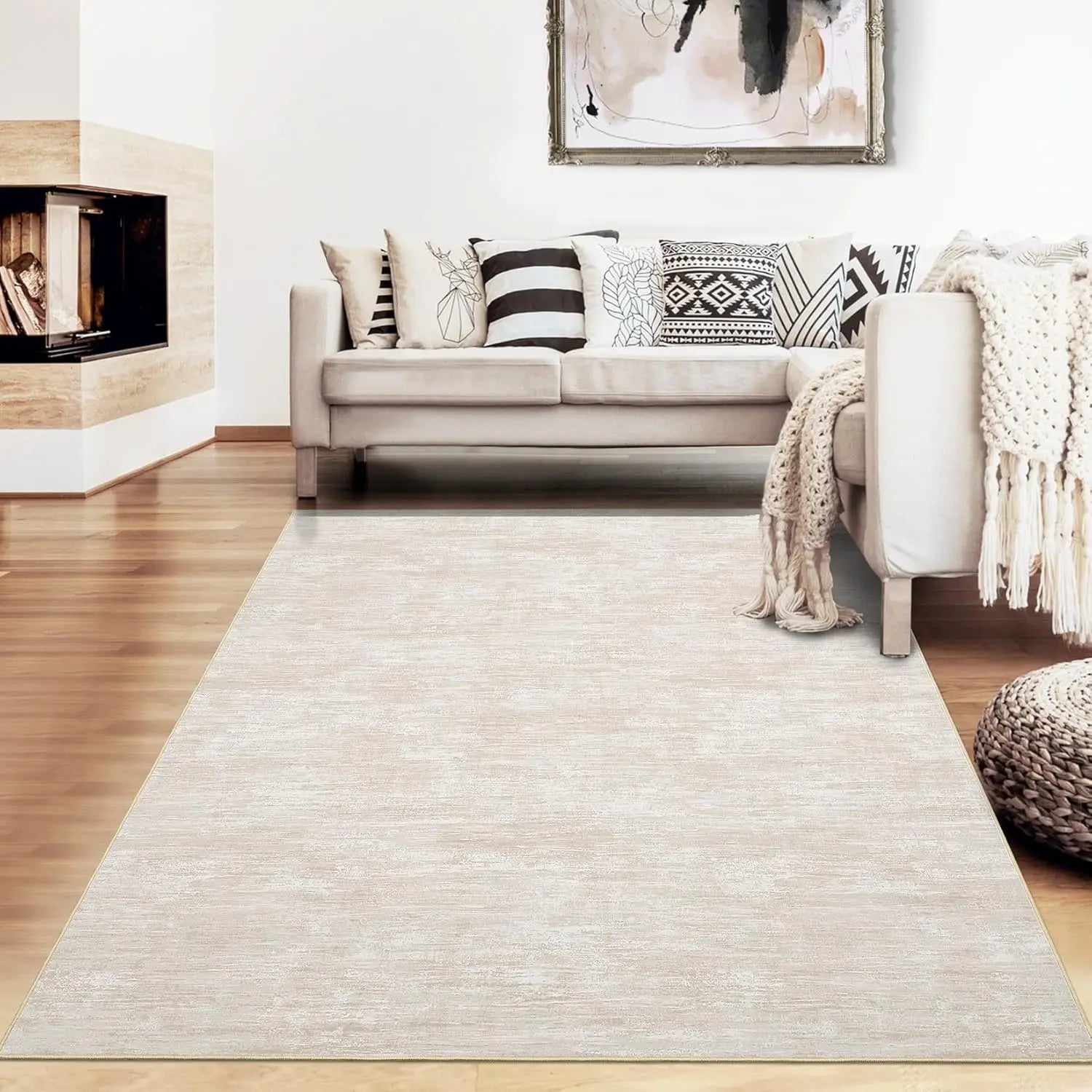 8x10 Washable Non-Slip Abstract Area Rug- Beige