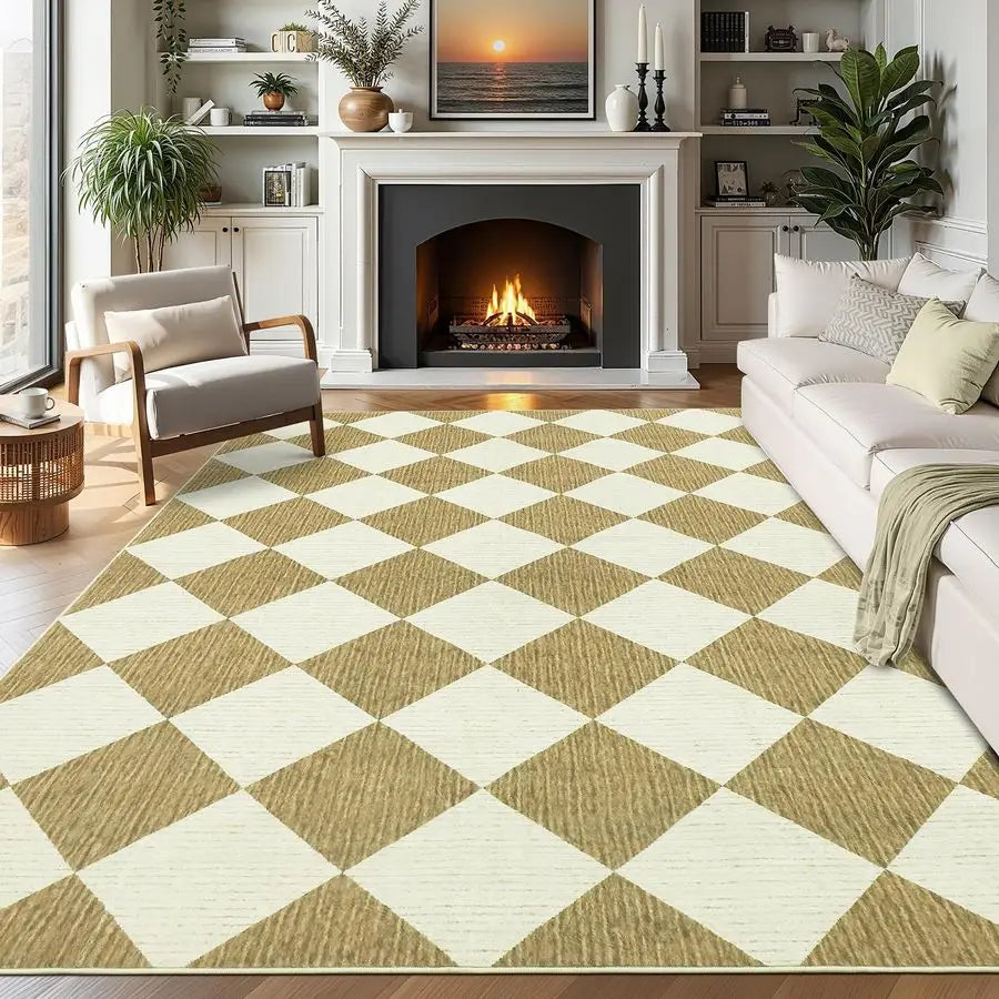Area Rugs 8x10 for Living Room, Checkered Large Washable Rug Soft Non Slip Backing