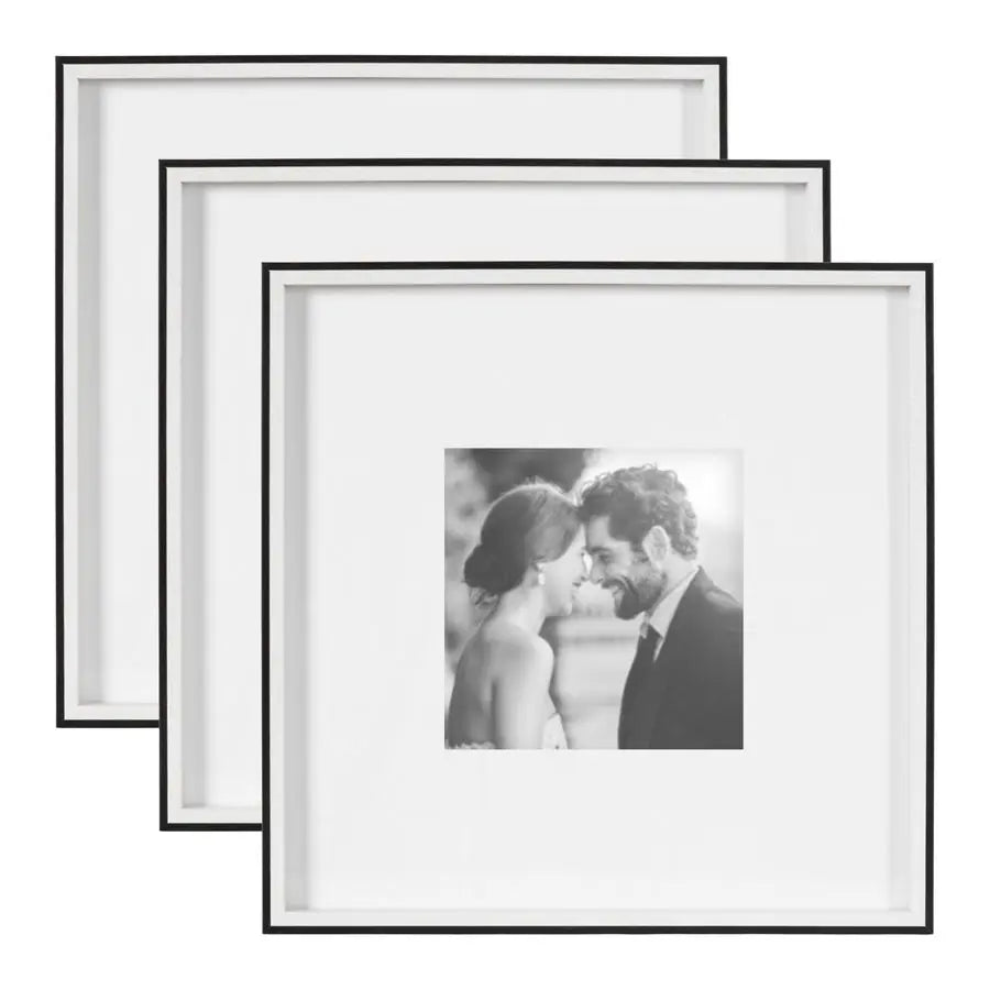 Gibson Modern Wall Picture Frame Set of 3 16x16 matted to 8x8 Black and White ThreePiece Frame Set for Gallery Wall Frame Set in
