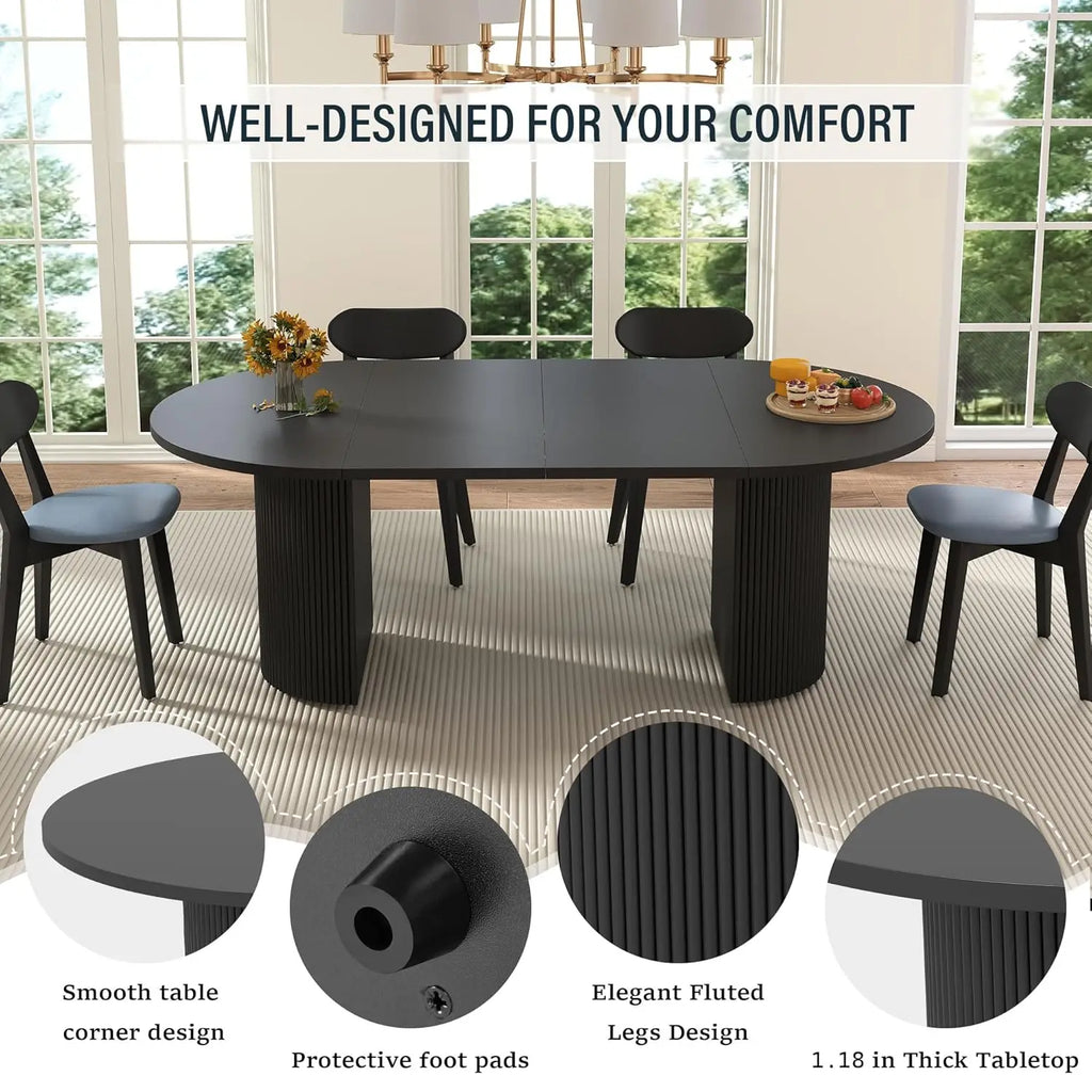 Extendable Dining Table 41-78in Seats 4-8 Round Expandable Kitchen Fluted Base Customized