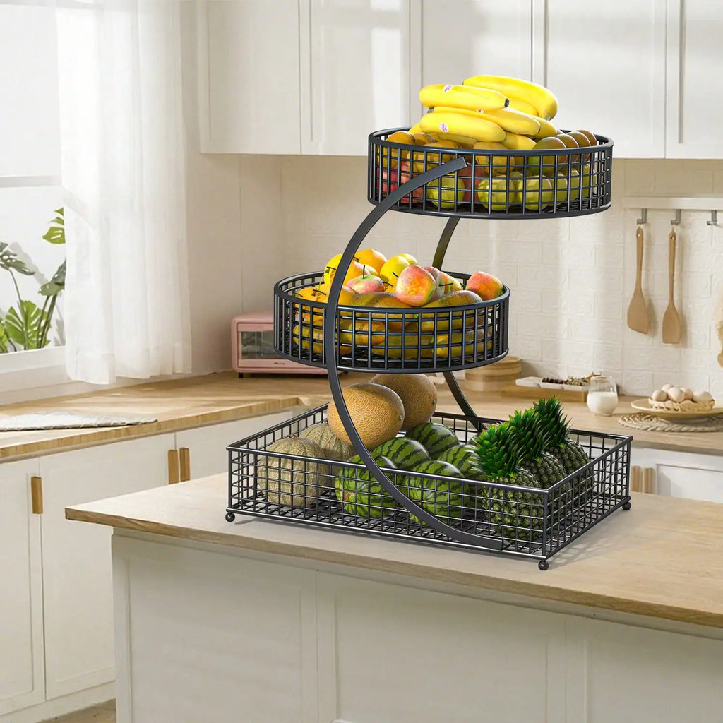 3-Tier Metal Fruit Basket Black/White