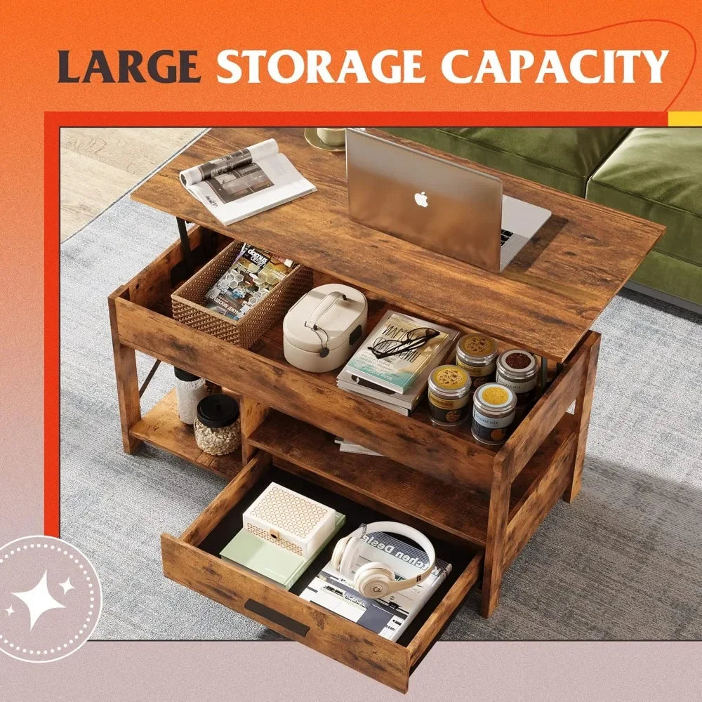 Coffee Table, 39" Lift Top Coffee Table with Hidden Compartment, Storage Drawers and Storage Shelf for Living Room Customized