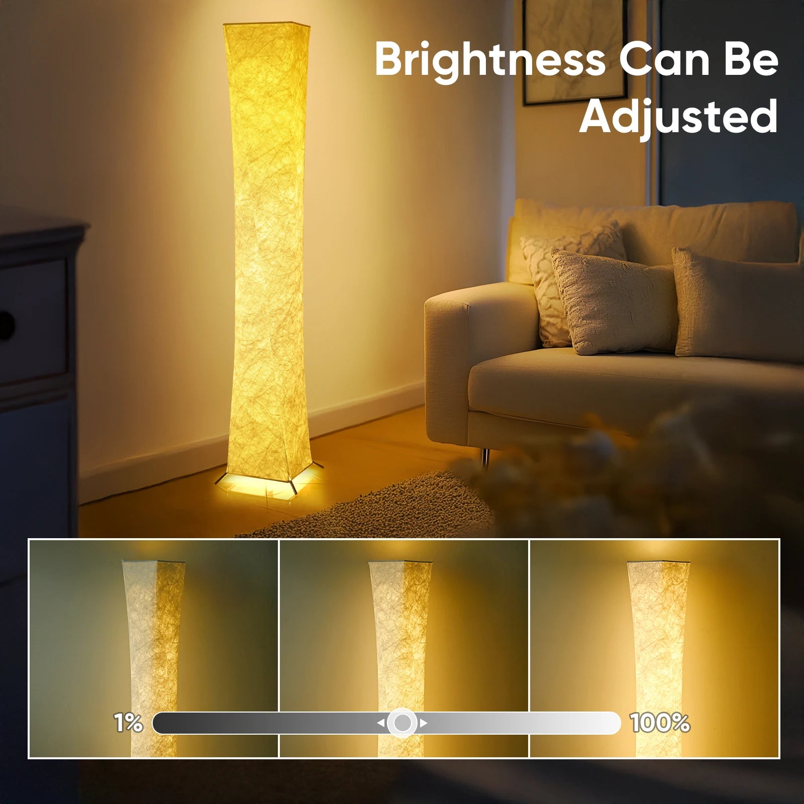 Soft Light Floor Lamp, 52" SimpleSlim Warm Light 3000K LED Tyvek Fabric Shade Standing Lamp