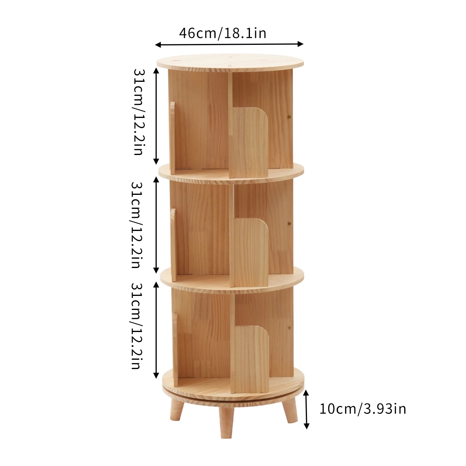 1/2/3/4/5/6 Tier Wooden Bookcase Rotatable Floor Stand Multifunctional Showcase Organizer