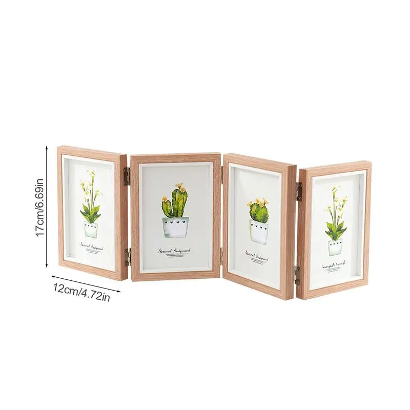 Three Photo Frame Rustic Folding Triple Photo Frame Family Picture Collage Hinged Folding 4x6 Three Opening Photo