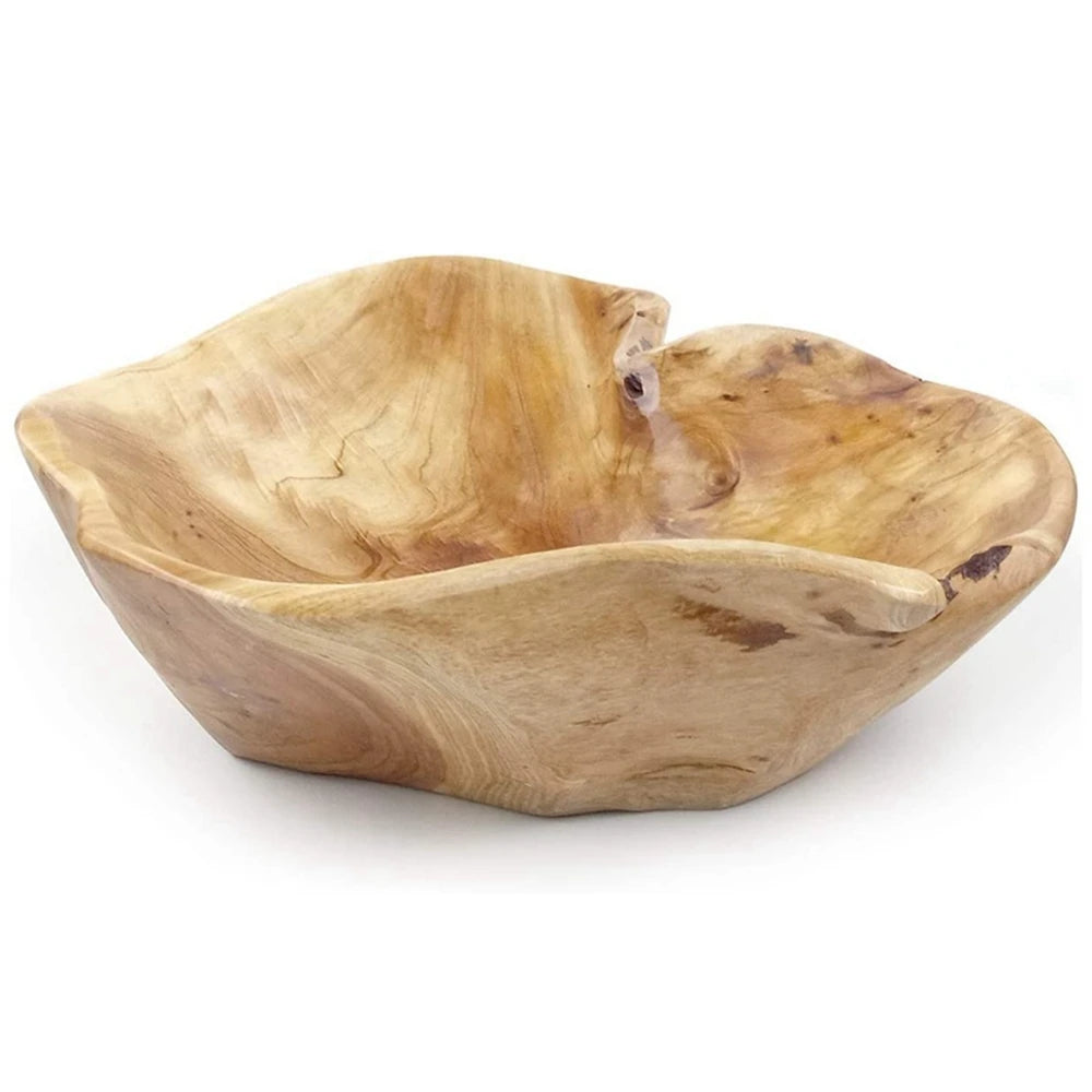 Wooden Fruit Salad Serving Bowl Hand-Carved Root Bowls Living Room Real Wood Bowl 15-19cm