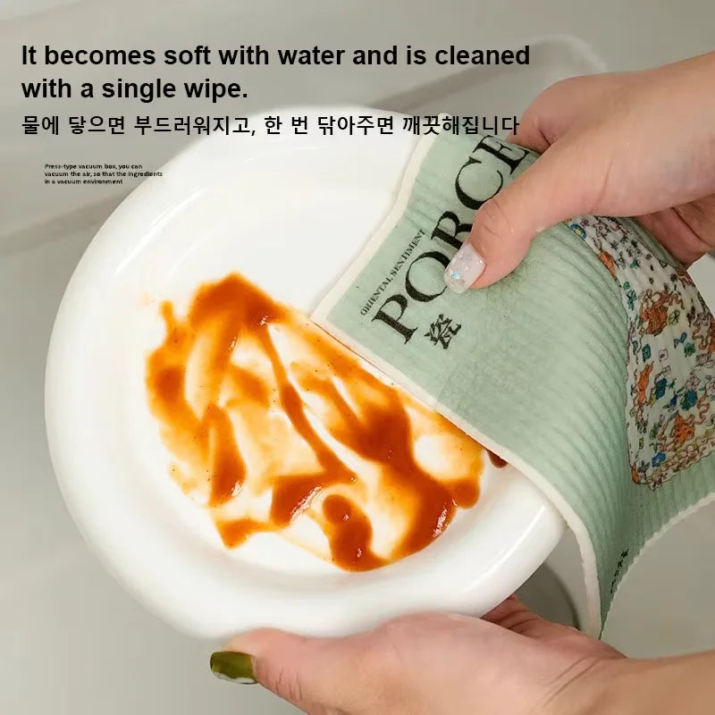 3/4/5 Pcs Magic Dishcloth Absorbent Reusable Wet Dry Household Kitchen Dish Towels Cellulose Cotton Swedish Cleaning Cloth Rags