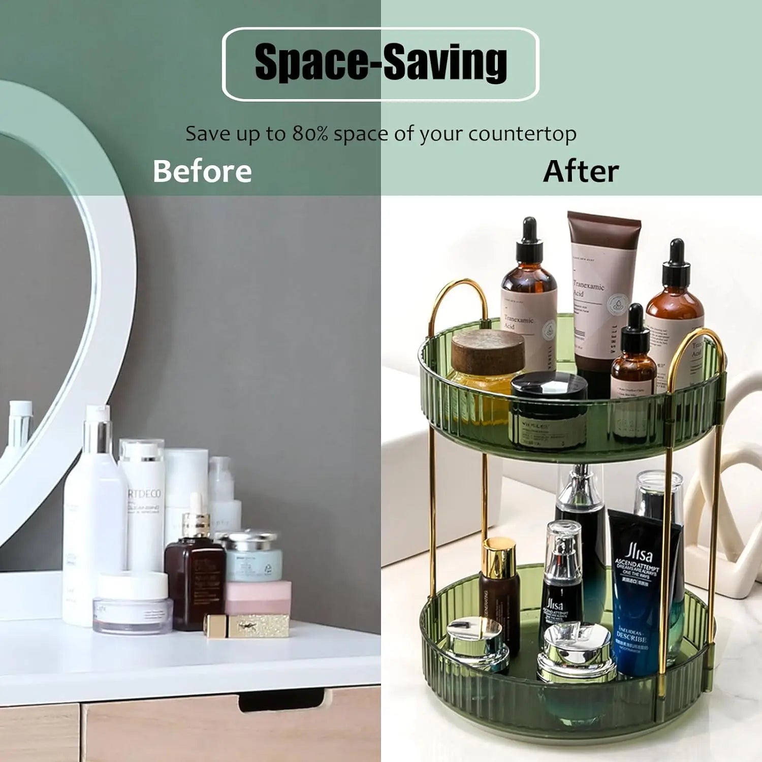 Rotating Makeup Organizer for Vanity, High-Capacity Skincare Storage Perfume
