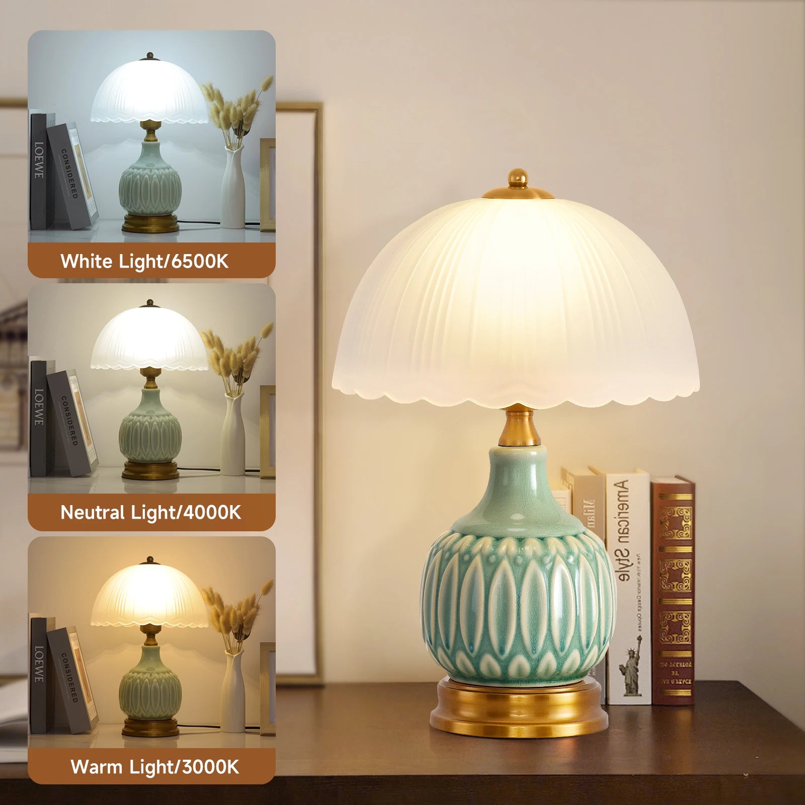 Vintage Lamp for Living Room,16" Modern Ceramic Table Lamps