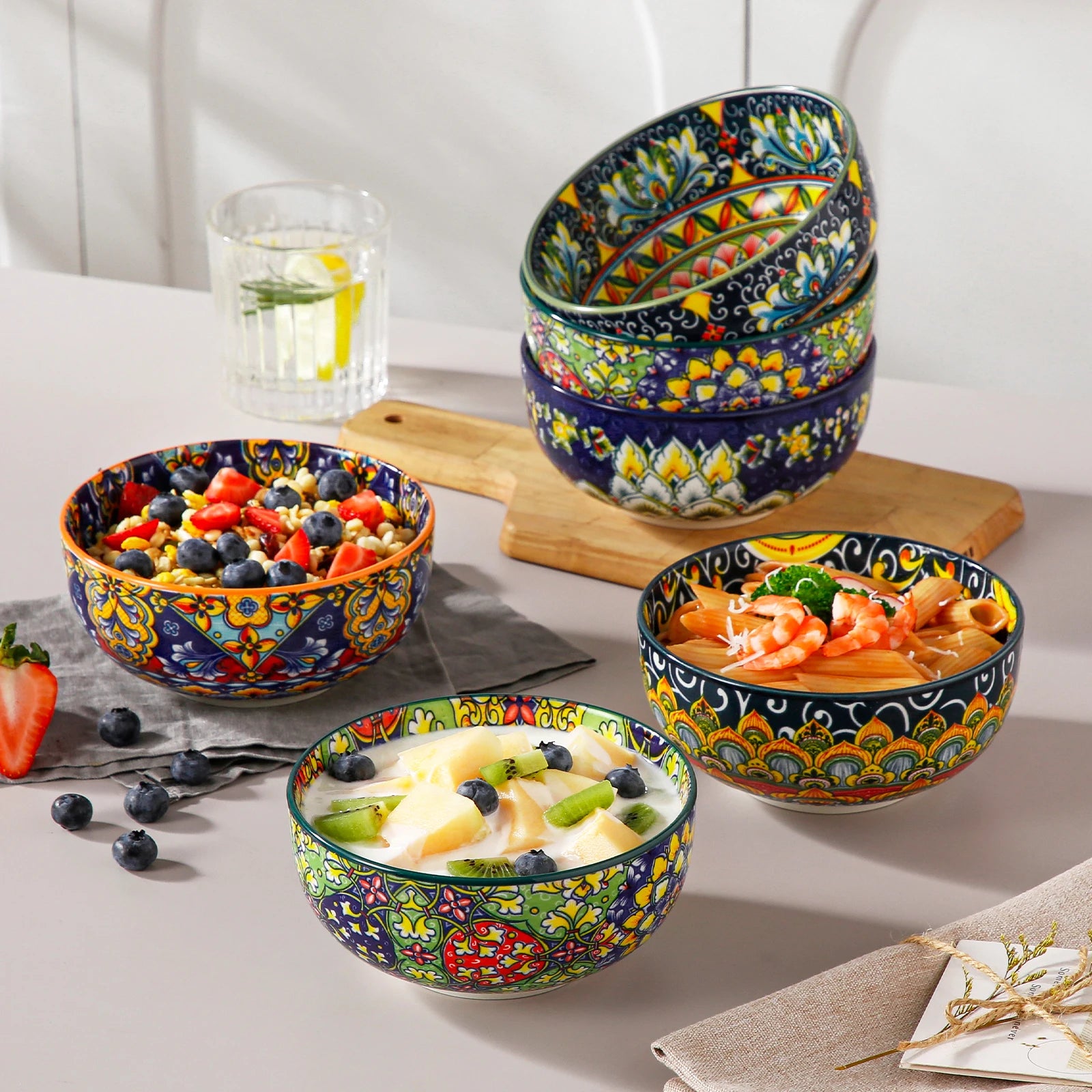 vancasso 6/12 Piece Cereal Bowls Set 28 Oz Bohemian style for Salad/Pasta/Rice/Oatmeal/Fruit/Cereal for  6