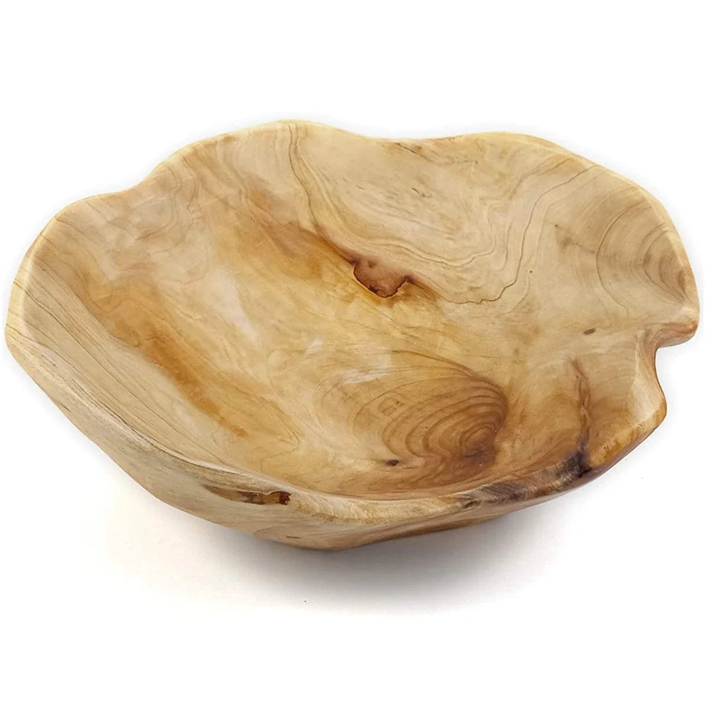 Wooden Fruit Salad Serving Bowl Hand-Carved Root Bowls Living Room Real Wood Bowl 15-19cm