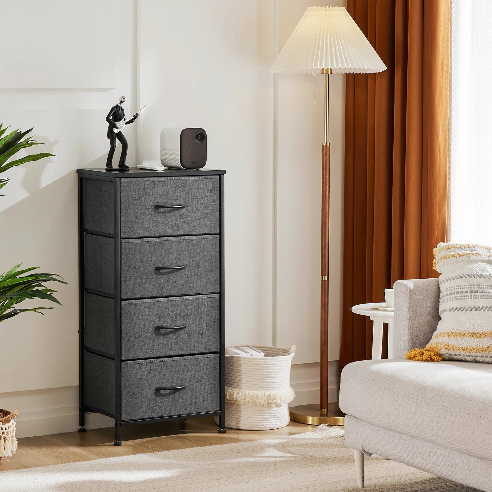 JHK Dresser For Bedroom With 4 Fabric Drawers Nightstand Wardrobe Steel Frame Closet