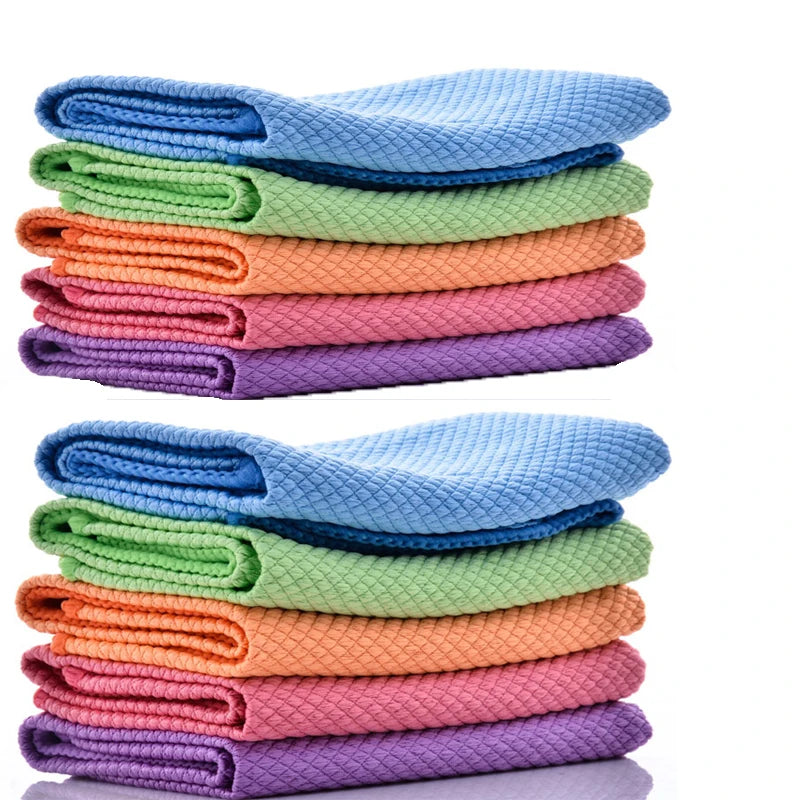 5/10pcs Dish Towels Fish Microfibre Scale Cleaning Cloth Reusable Kitchen Wipes Soft Dishcloths Lint-Free Super Absorbent Towel