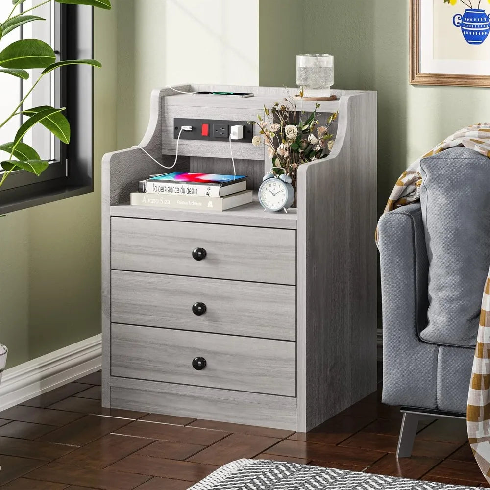 Nightstand with Charging Station, Hutch & Storage Drawers Customized