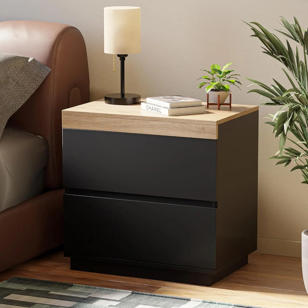 Nightstand 2 Drawers, Table Wood End Table