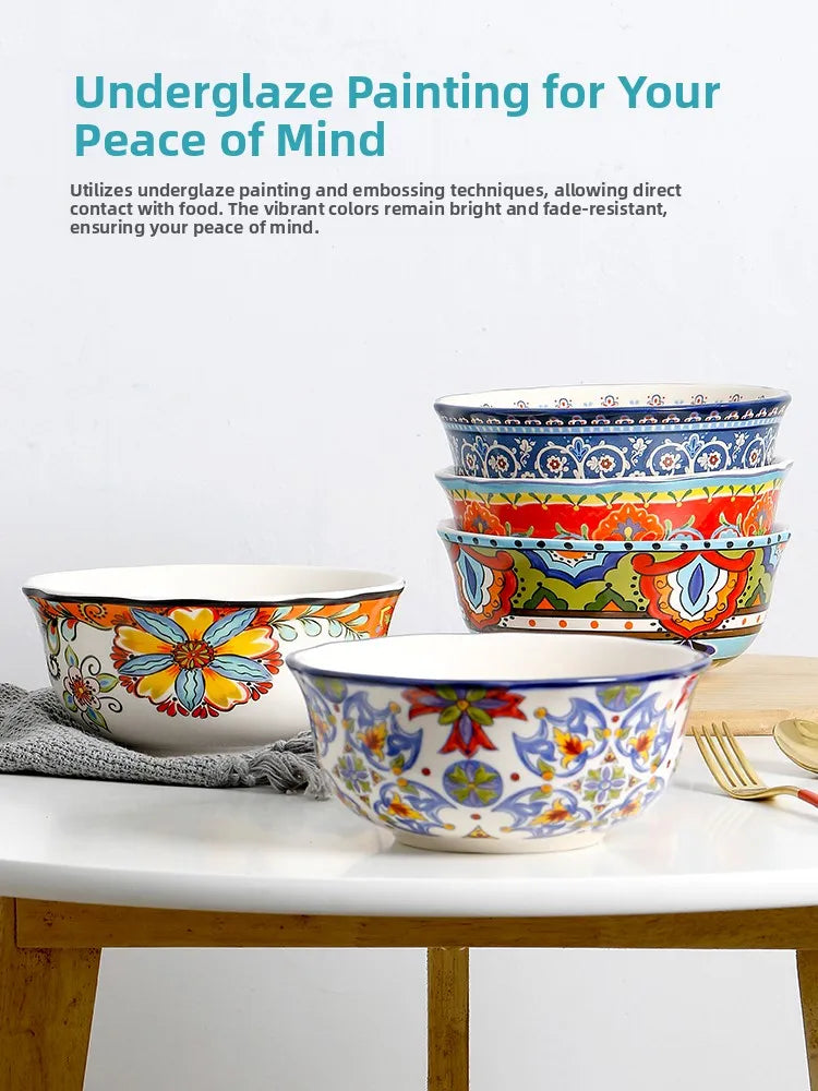 Thickened Ceramic Bowl Cereal Fruit Bowl Porcelain Soup Bowl Asymmetrical