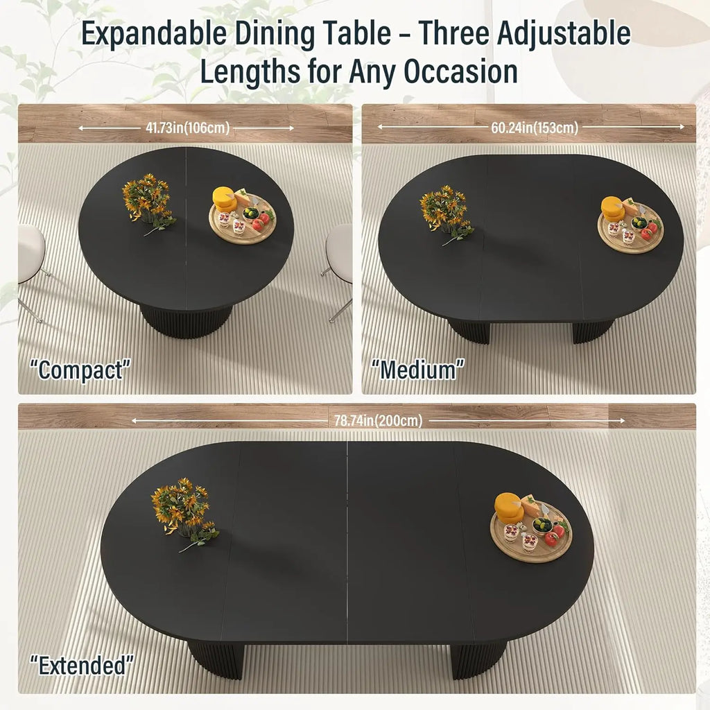 Extendable Dining Table 41-78in Seats 4-8 Round Expandable Kitchen Fluted Base Customized