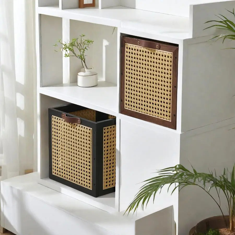 Rattan Storage Cubes Wooden Storage Baskets Boxes Decorative Natural Handmade Solid Wood Woven Wicker Cane
