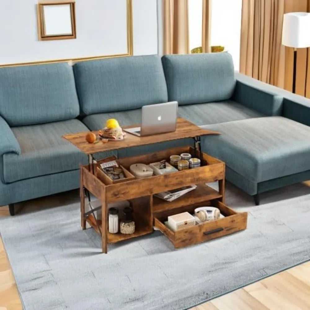 Coffee Table, 39" Lift Top Coffee Table with Hidden Compartment, Storage Drawers and Storage Shelf for Living Room Customized