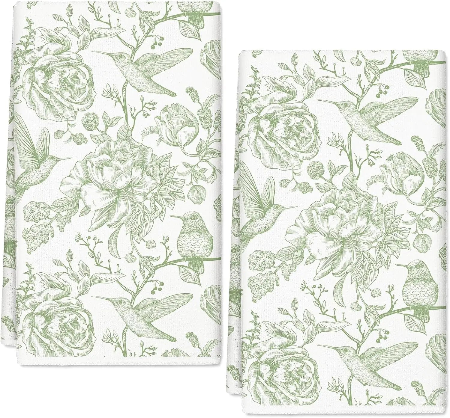 Chinoiserie Floral Kitchen Towels Blue White Flowers Bird Dish Towels