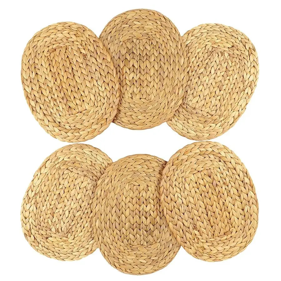 Woven Placemats Set of 6, Natural Water Hyacinth Charger Plates NonSlip Weave
