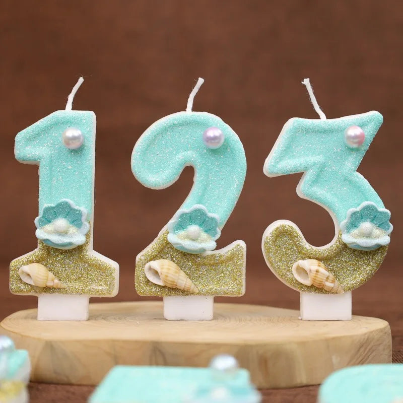 Digital Birthday Candles Beach Ocean Birthday Cake Party Decorative